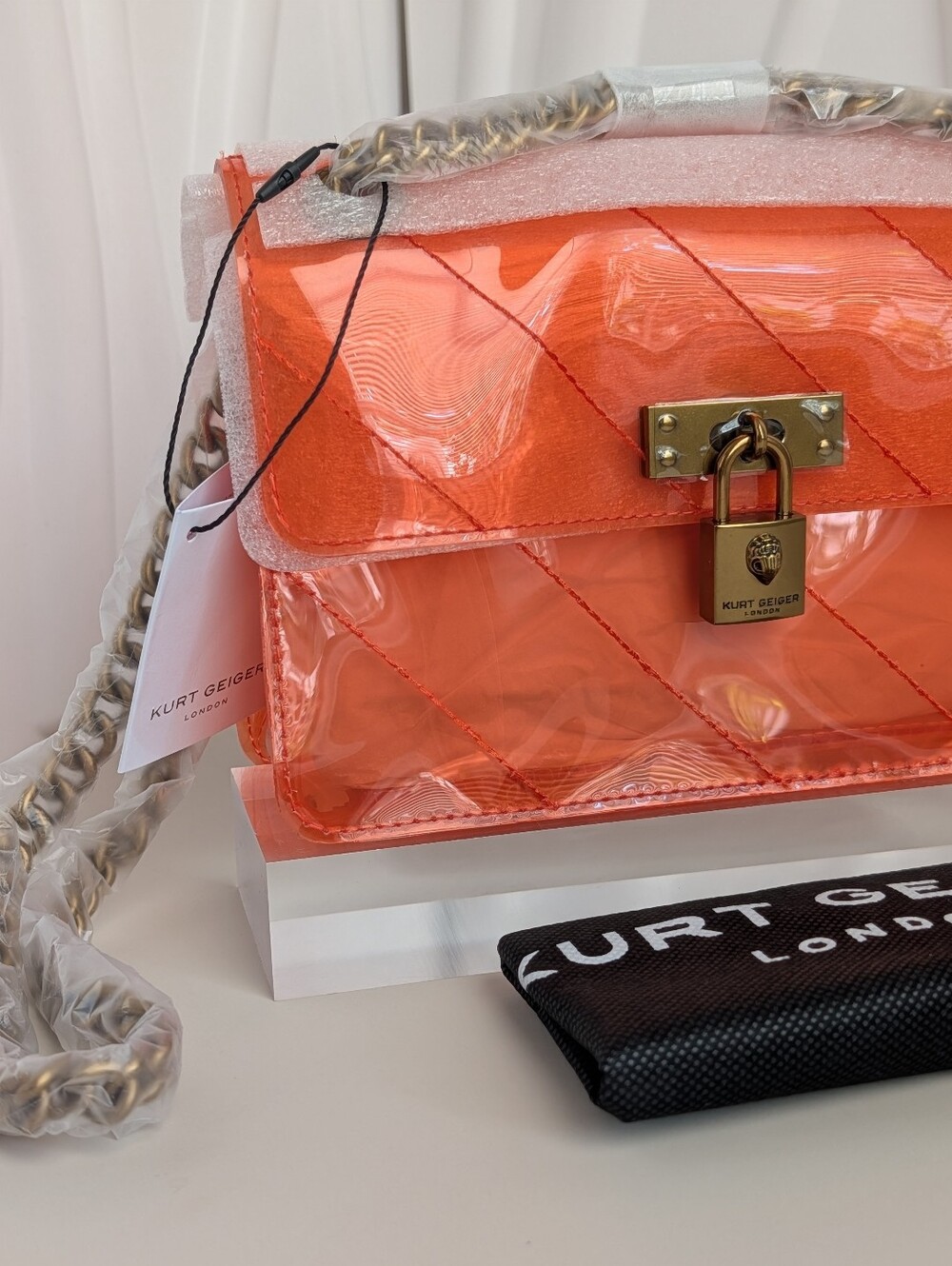 NWT Kurt Geiger London Mini Brixton Vinyl Crossbody Orange Stadium Bag Sold Out